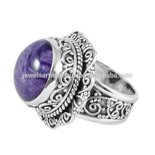 Charoite Natural Gemstone With 925 Silver Filigree Designer Vintage Style Ring Handmade Jewellery